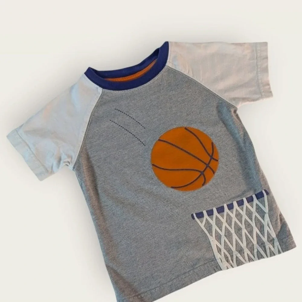 Gymboree Boys Gray Blue Basketball Graphic Raglan T-Shirt 3T